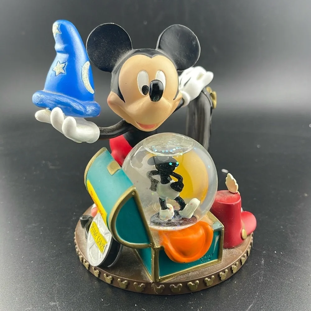 Disney Parks Mickey Mouse Snow Globe Steamboat Willie Fantasia Trunk Figurine - Picture 1 of 4